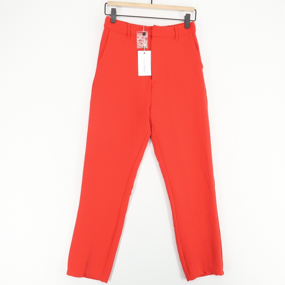 Lovers + Friends Lida Pants Womens S Red High Rise Straight‎ Leg Dress Trousers